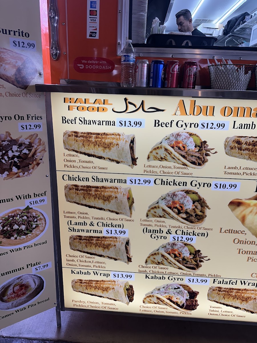 Abu omar gyros and shawarma menu board