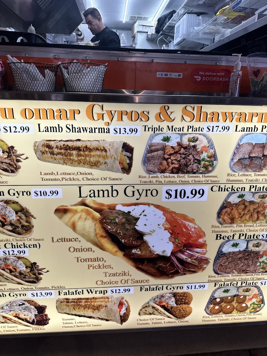 Abu omar gyros and shawarma menu board