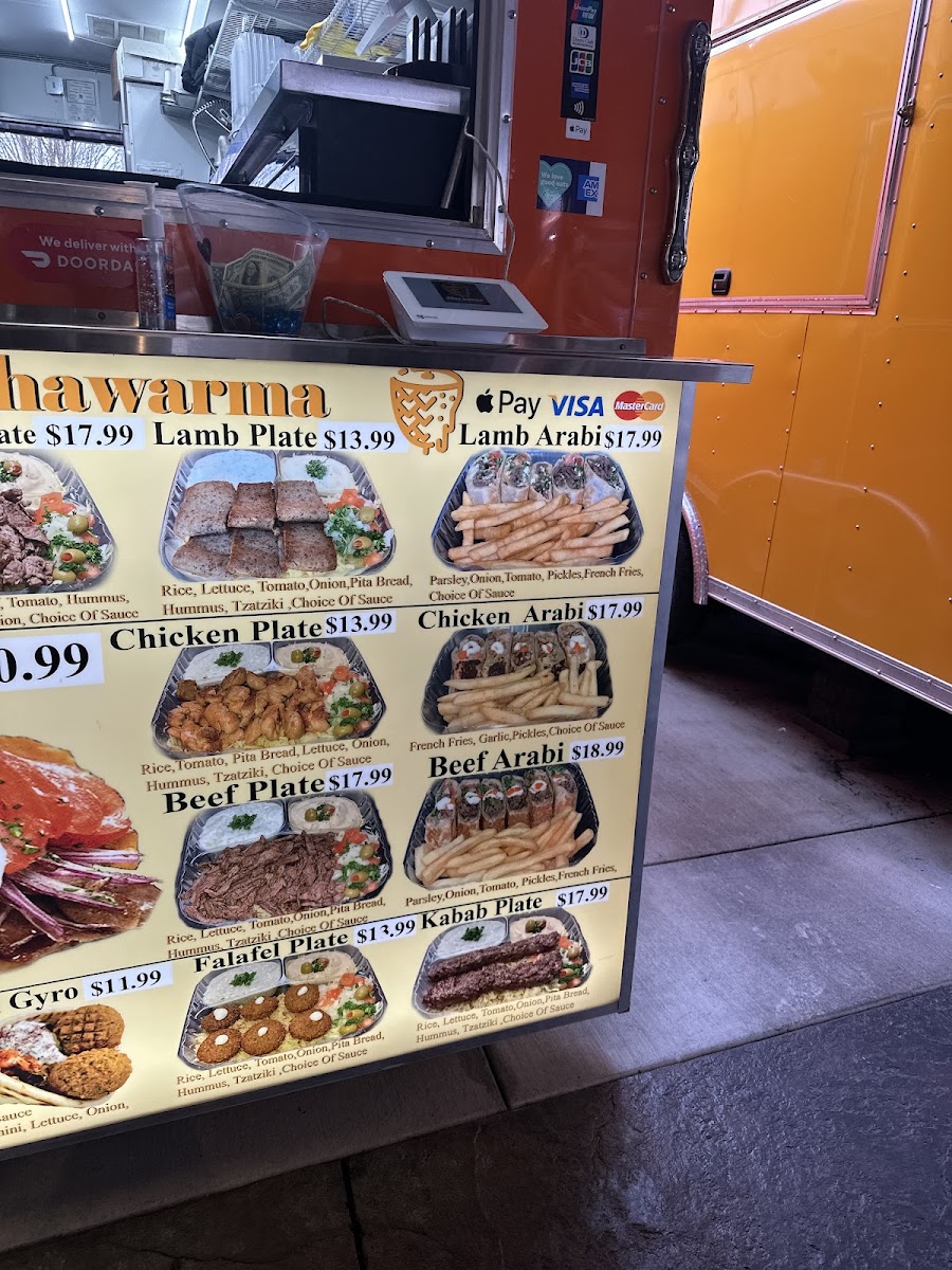Abu omar gyros and shawarma menu board