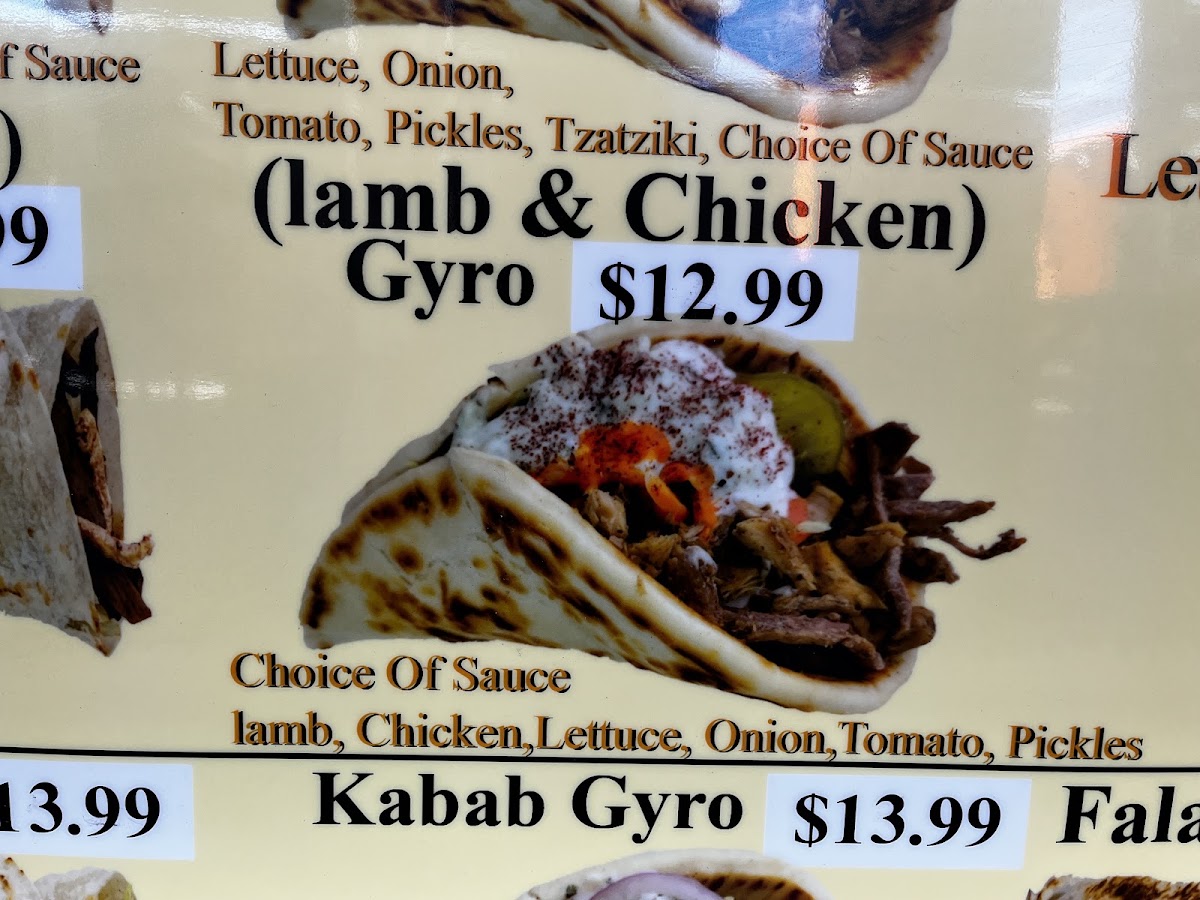 Abu omar gyros and shawarma menu board