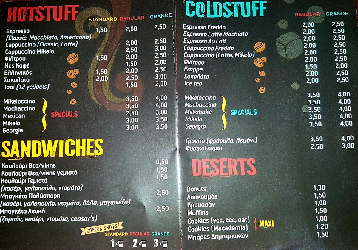 Mikel Coffee Company menu board