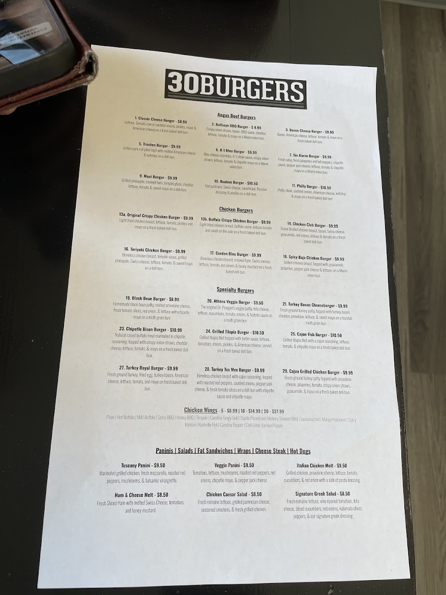 30 Burgers menu board