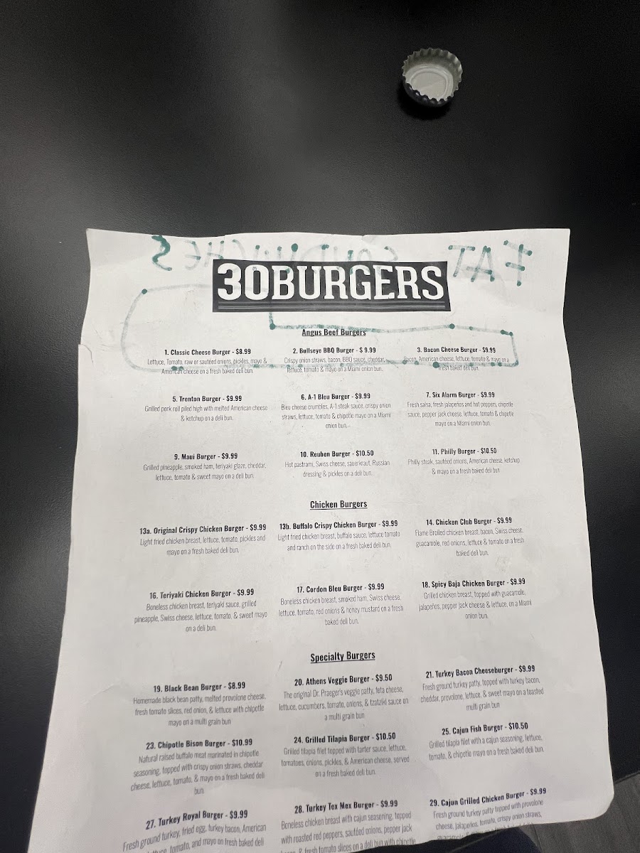 30 Burgers menu board