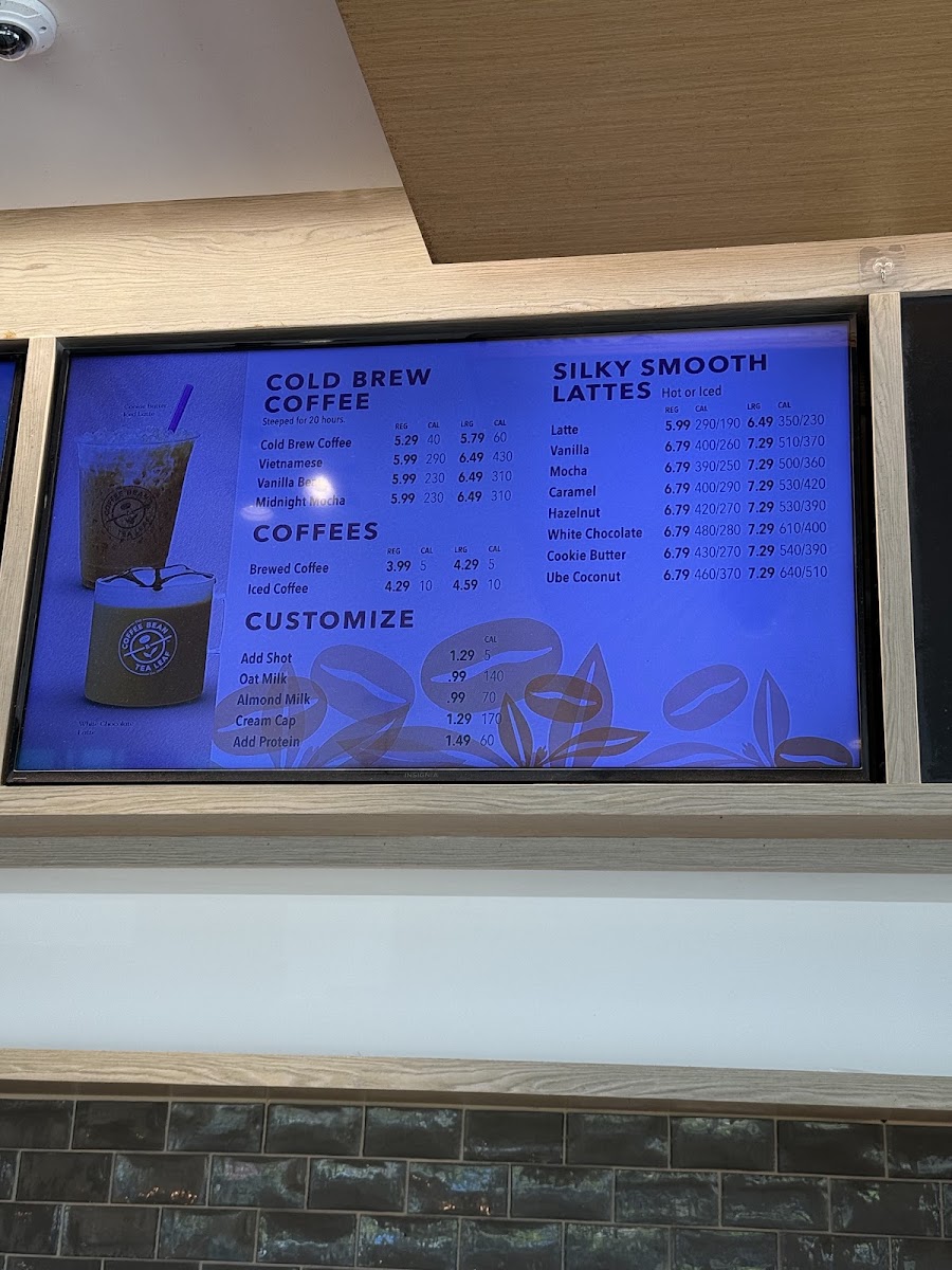 Coffee Bean and Tea Leaf Ward menu board