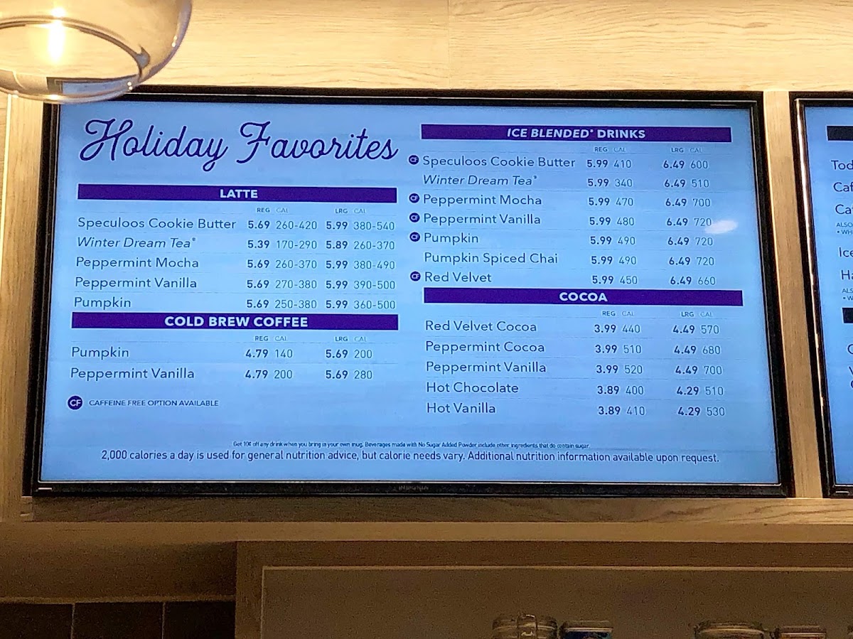 Coffee Bean and Tea Leaf Ward menu board