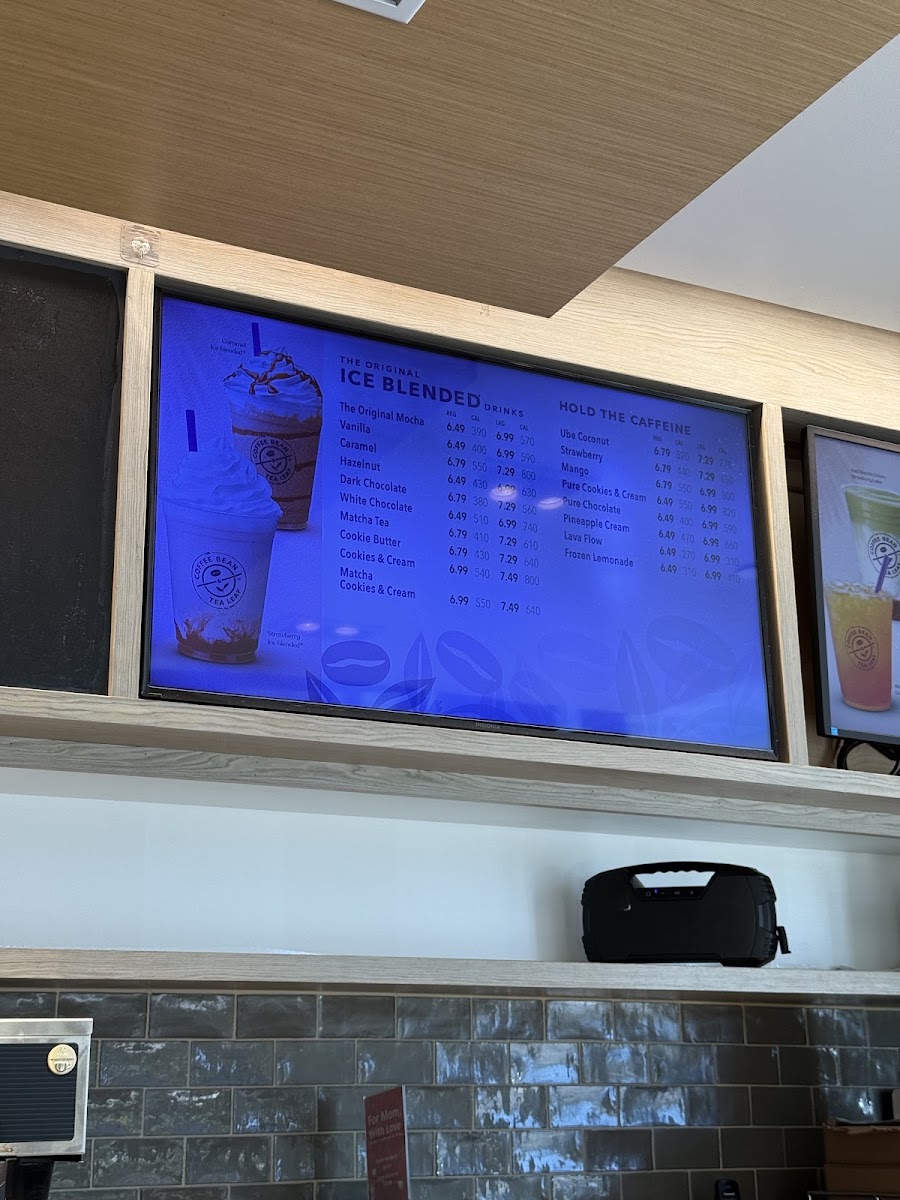 Coffee Bean and Tea Leaf Ward menu board