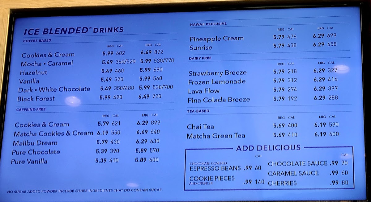 Coffee Bean and Tea Leaf Ward menu board