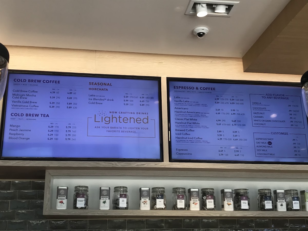 Coffee Bean and Tea Leaf Ward menu board