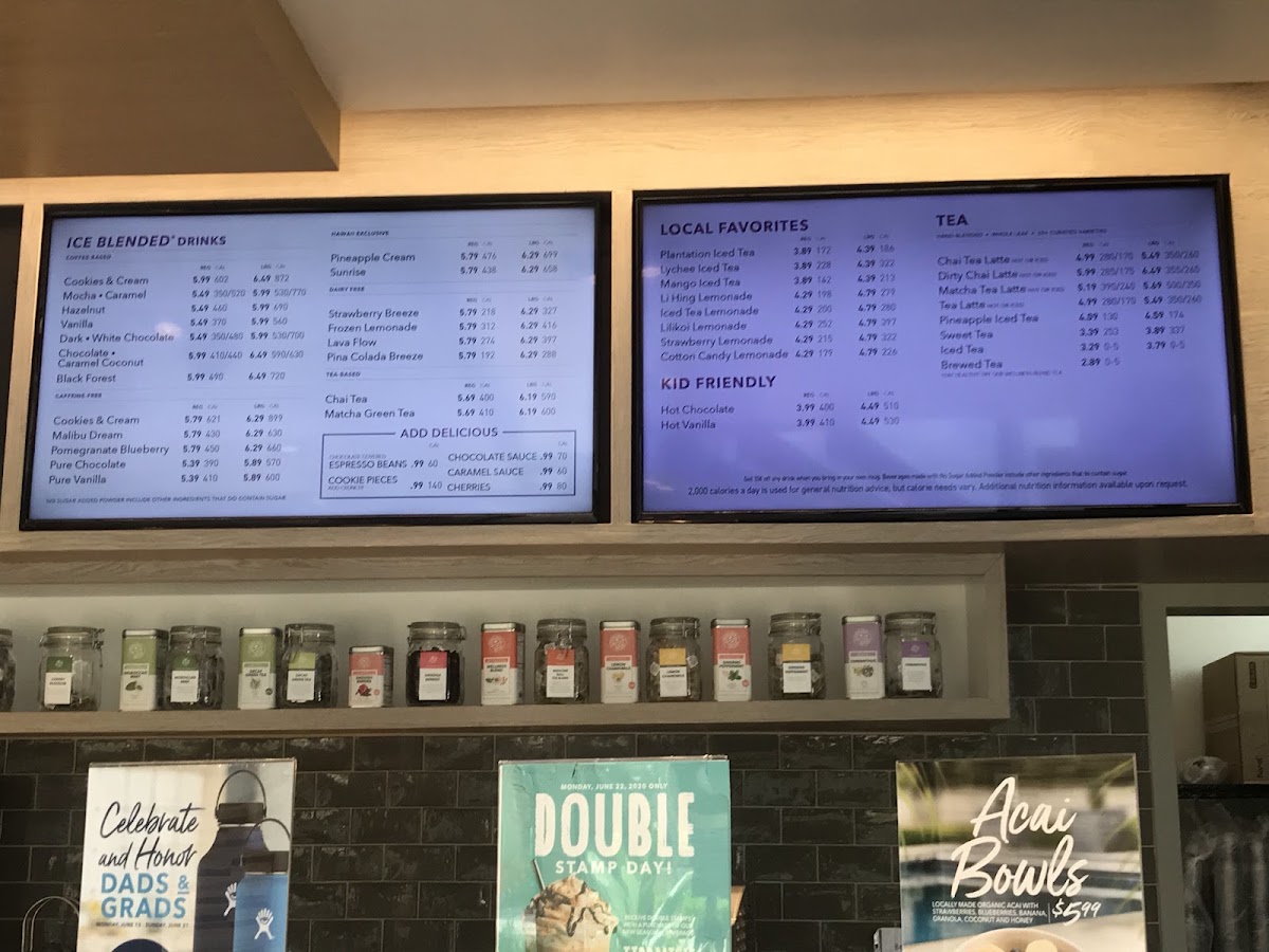 Coffee Bean and Tea Leaf Ward menu board