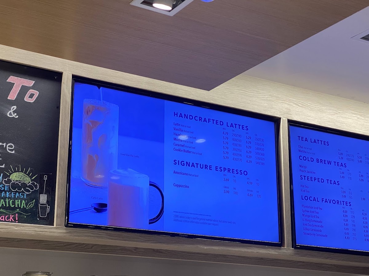 Coffee Bean and Tea Leaf Ward menu board