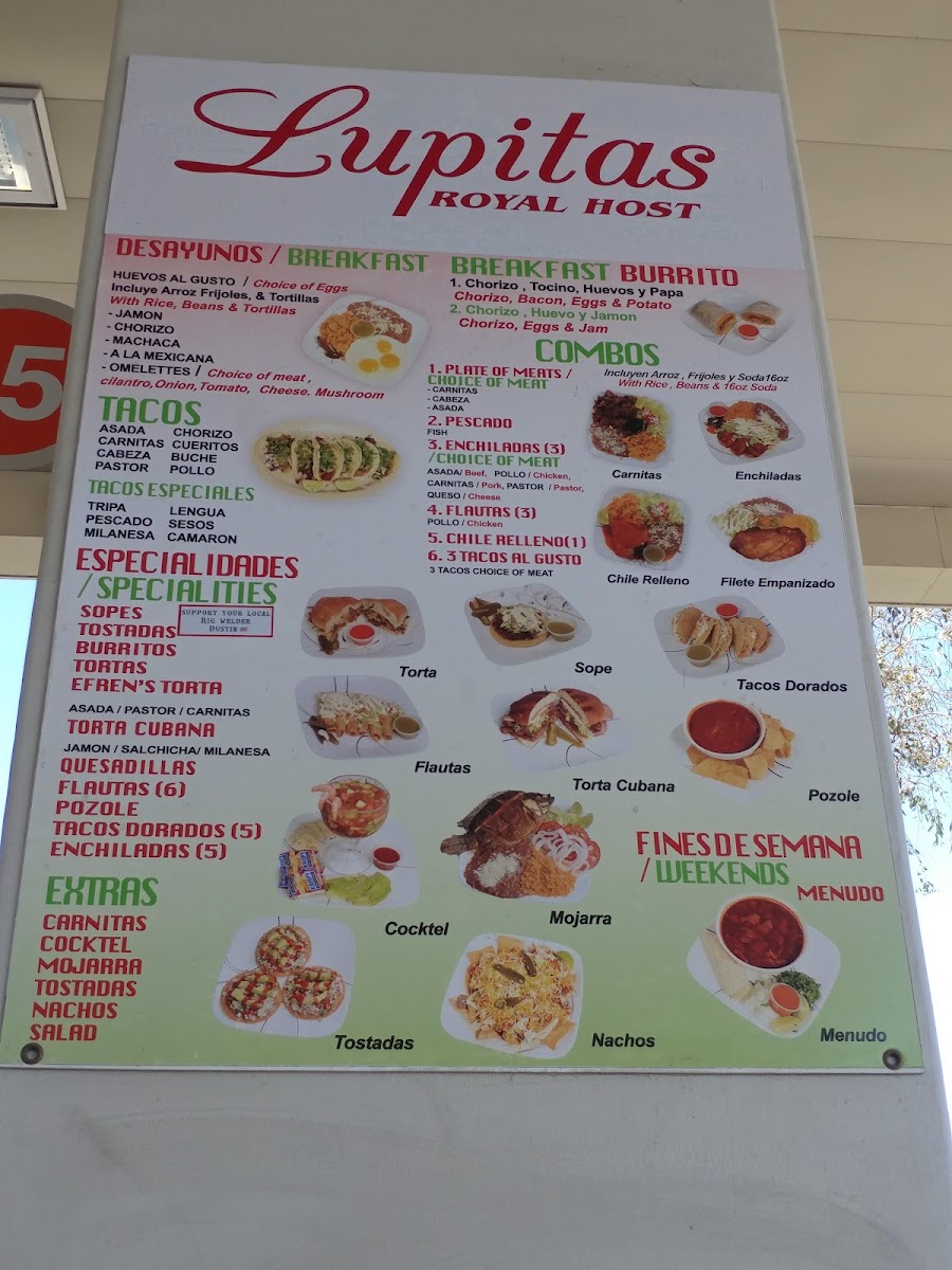 Lupita’s Royal Host menu board