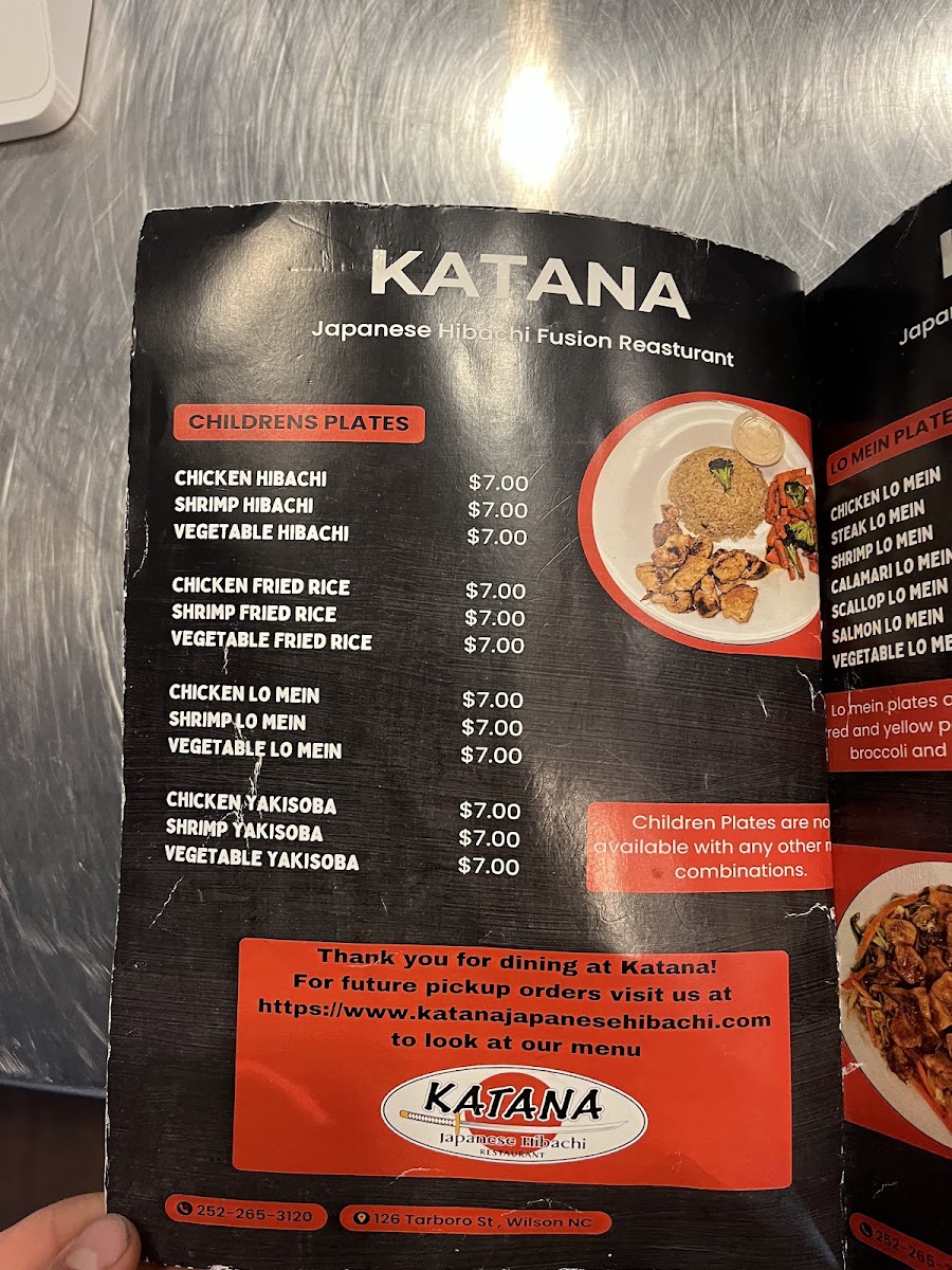 Katana Japanese Hibachi menu board