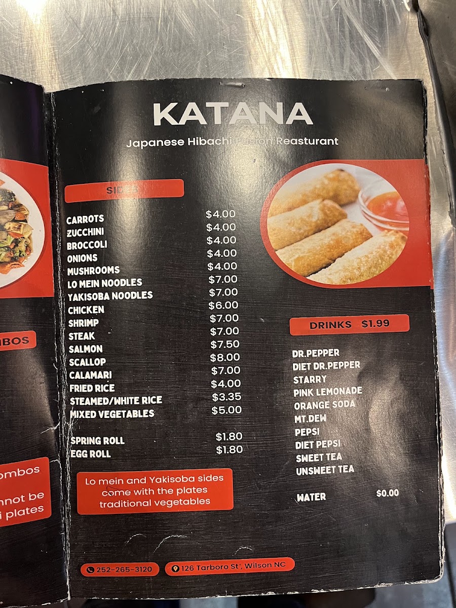 Katana Japanese Hibachi menu board
