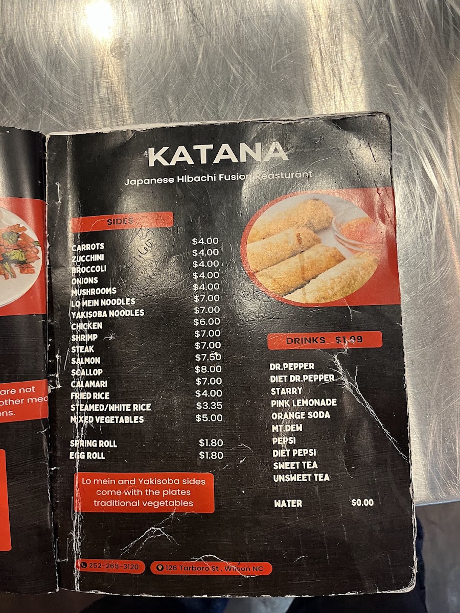 Katana Japanese Hibachi menu board