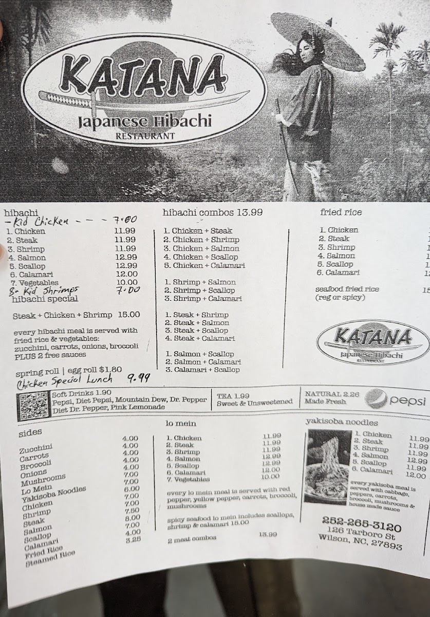 Katana Japanese Hibachi menu board