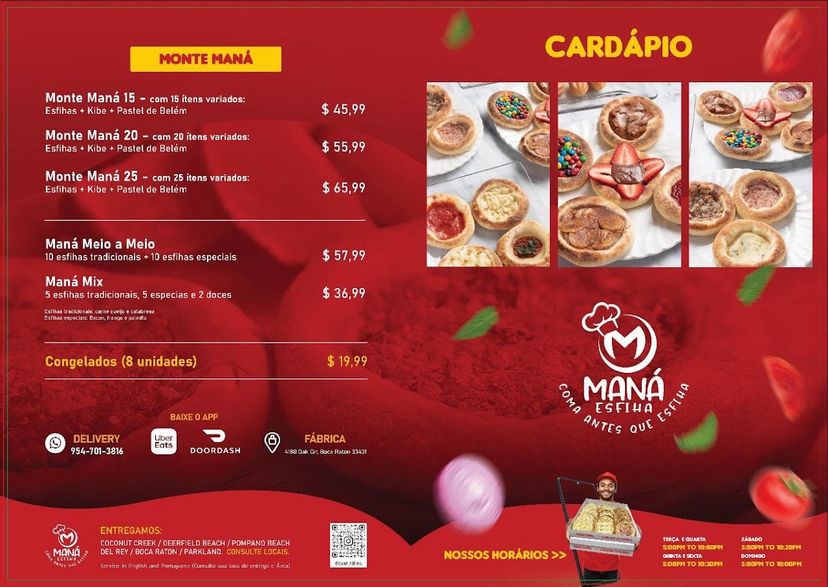 Mana Esfiha menu board