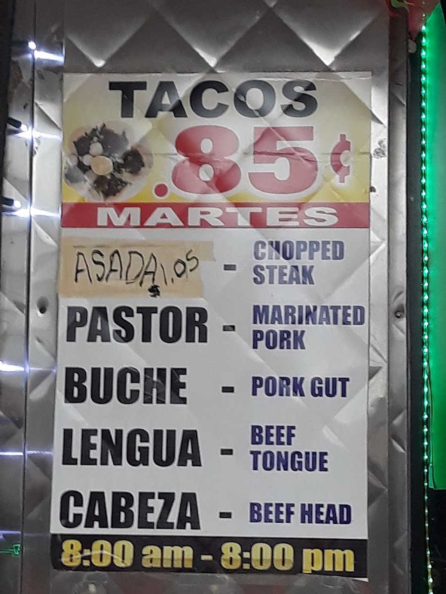 Taco Mich menu board
