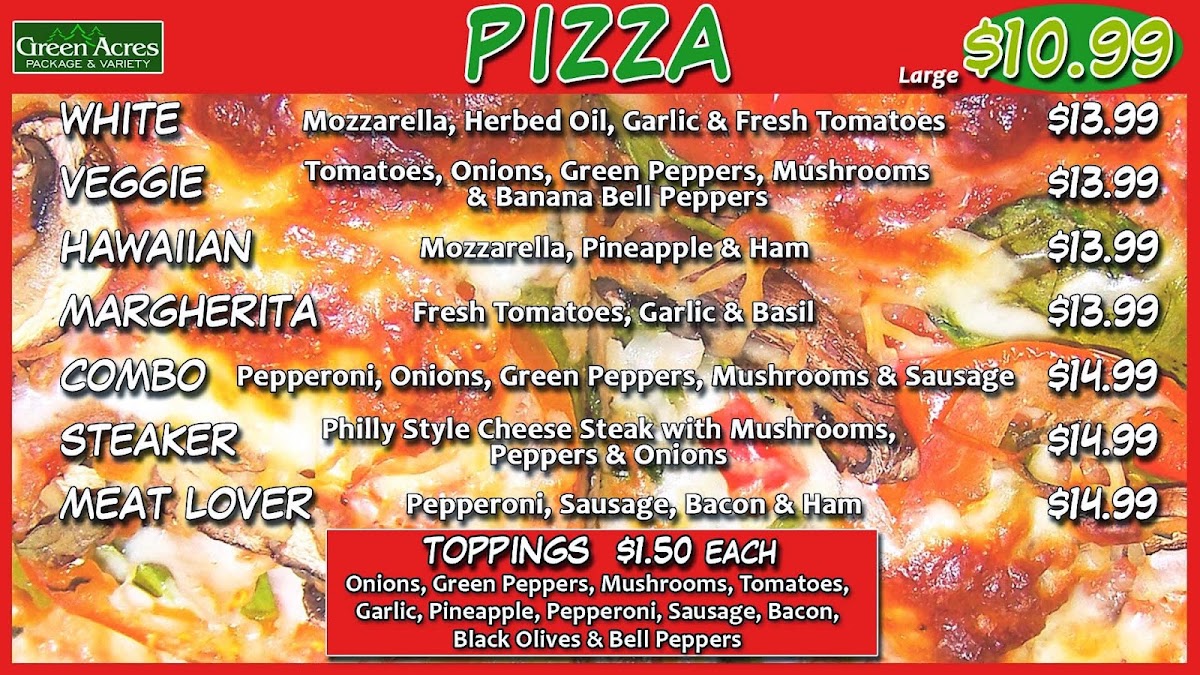 GREEN ACRES PACKAGE & VARIETY menu board