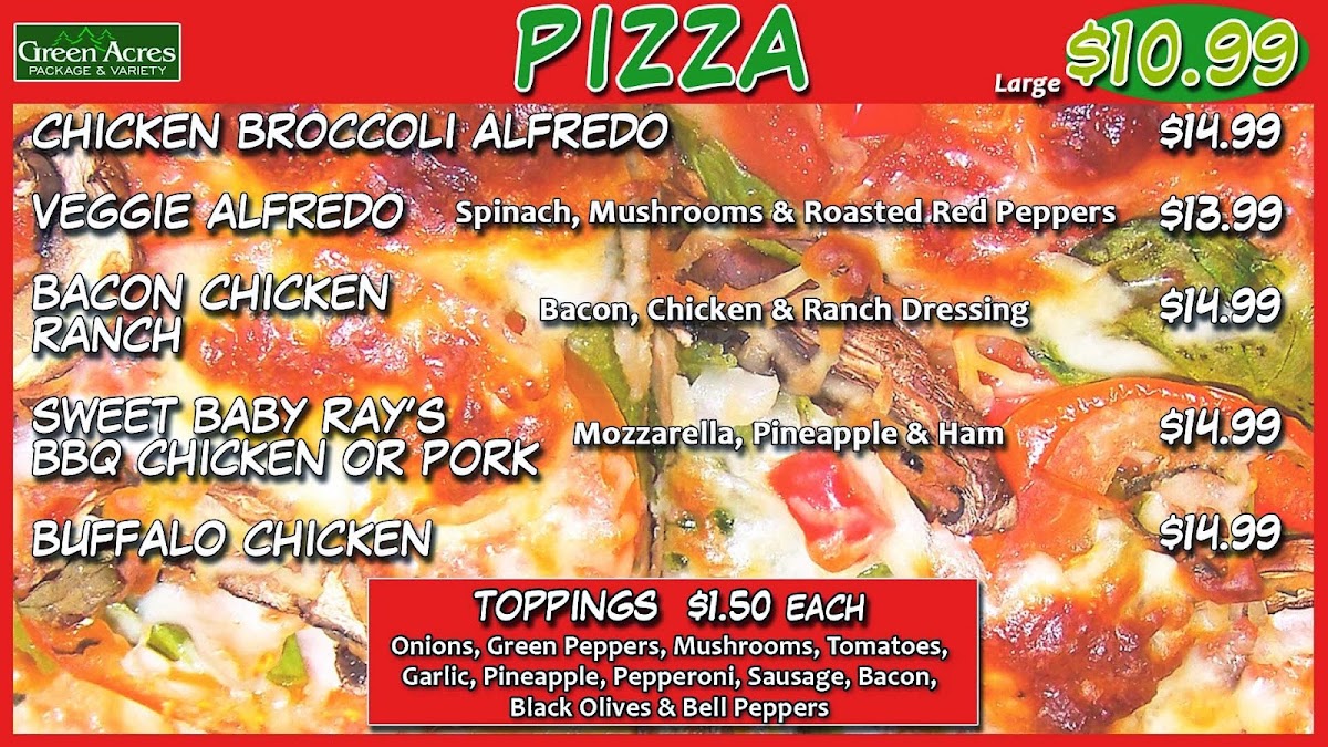 GREEN ACRES PACKAGE & VARIETY menu board