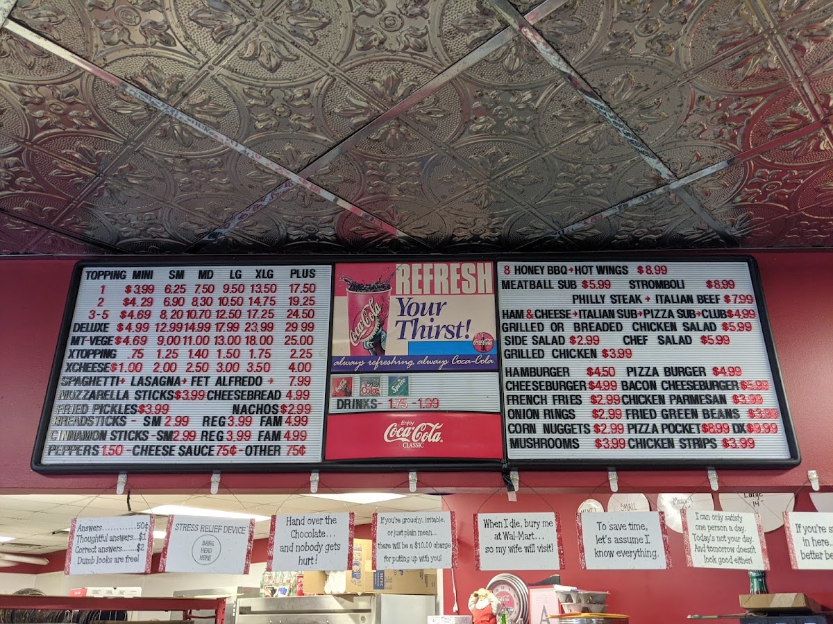 Pizza Plus menu board