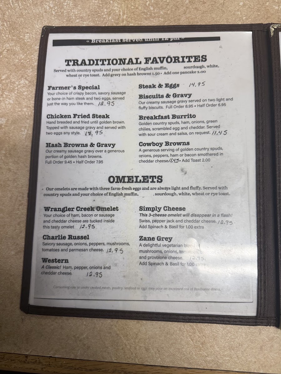 Kate’s Cattlemen’s Restaurant menu board
