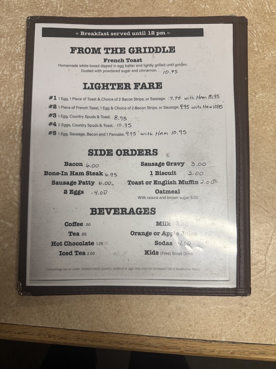 Kate’s Cattlemen’s Restaurant menu board