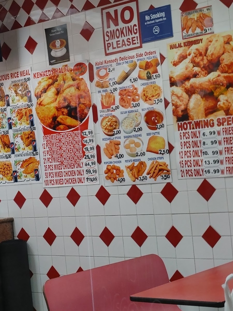 Kennedy Fried Chicken & Pizza (Halal) menu board