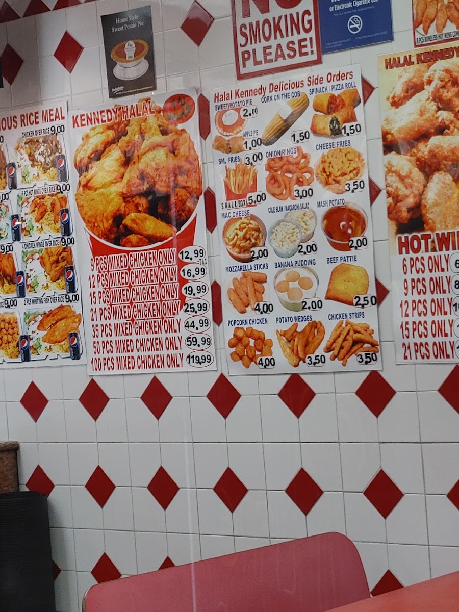 Kennedy Fried Chicken & Pizza (Halal) menu board