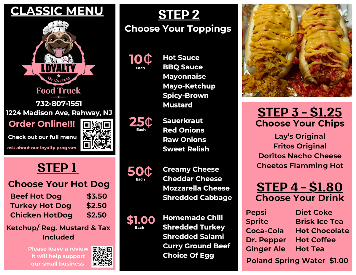 Loyalty De Corazon LLC menu board