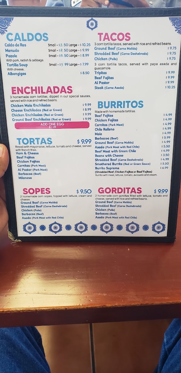 Los Tres Gallegos menu board