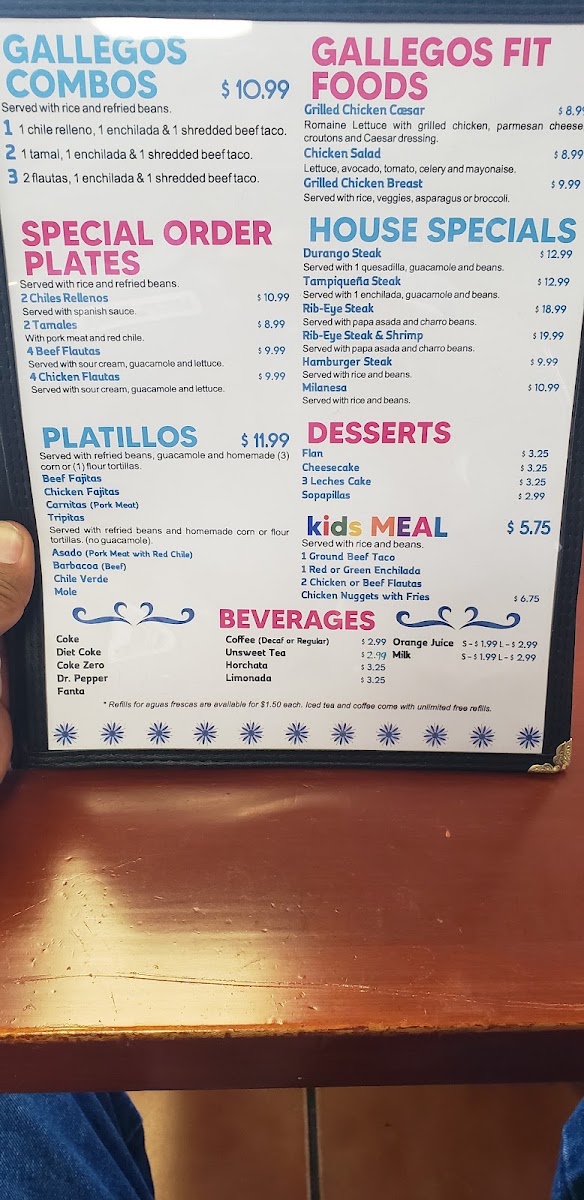 Los Tres Gallegos menu board