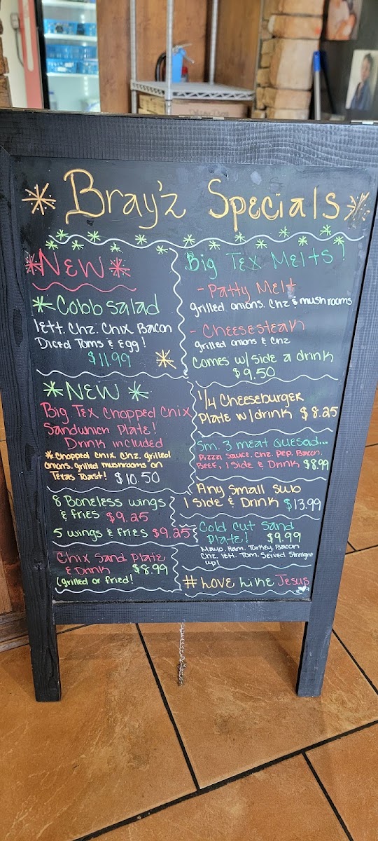 Bray'z Quesadillas & More menu board