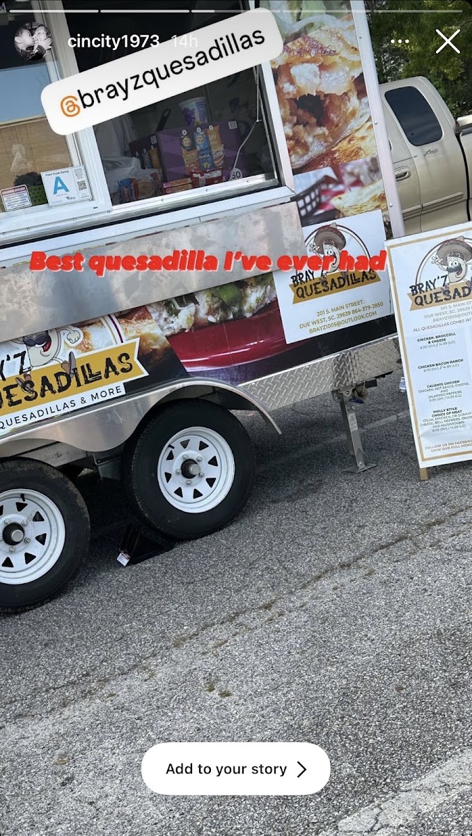 Bray'z Quesadillas & More menu board