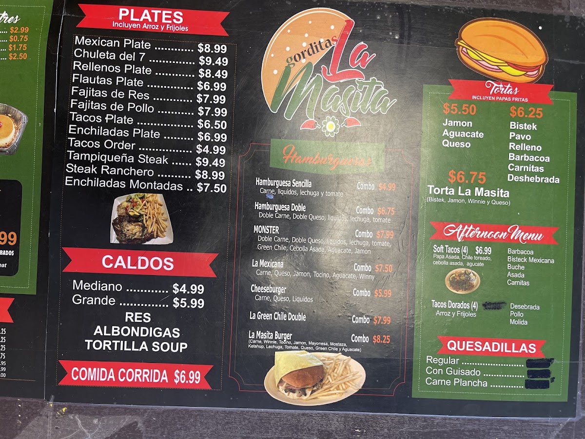 Gorditas La Masita menu board