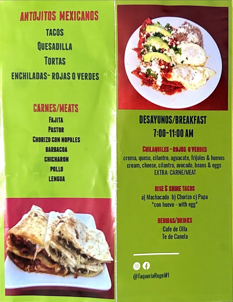 Taqueria Rogel #1 (Food Truck) menu board