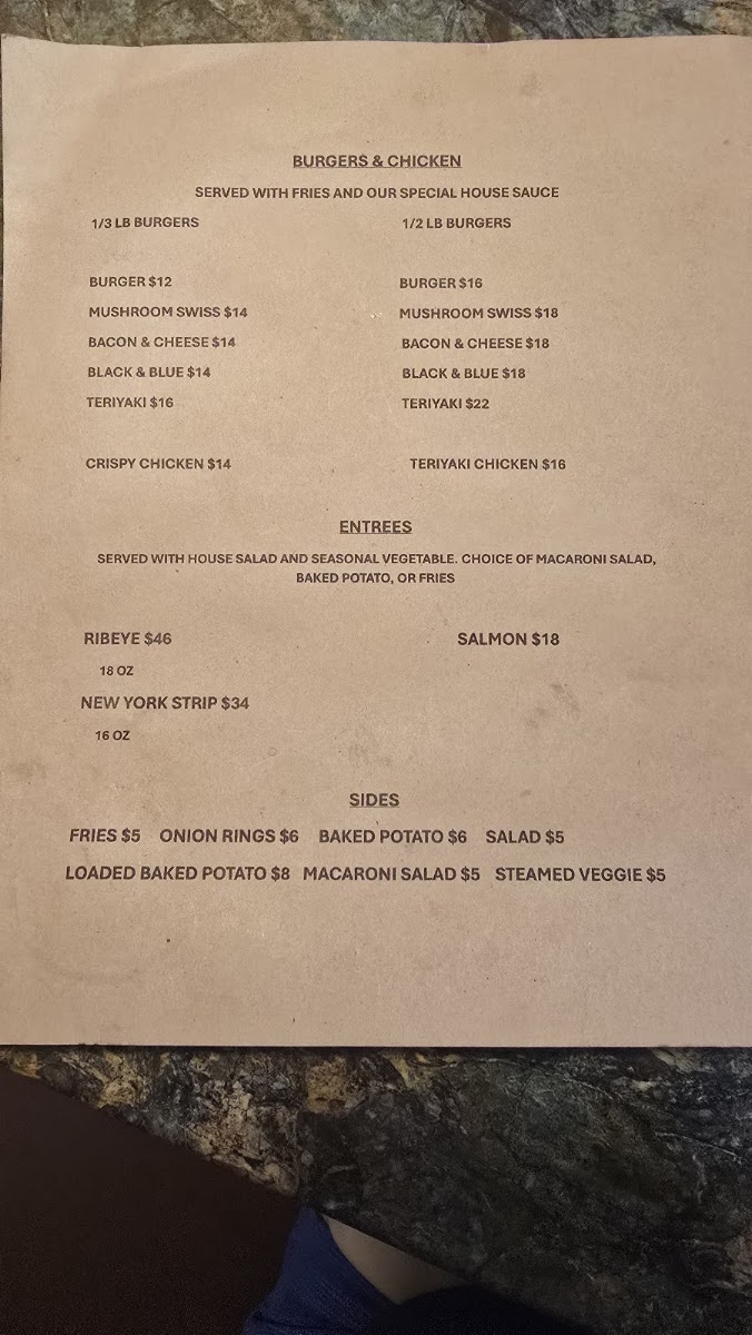 The Steakhouse & Diner menu board
