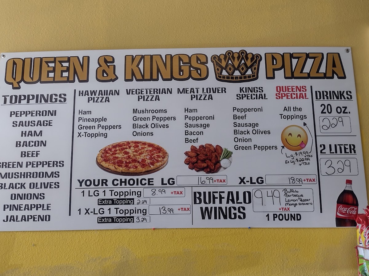 Queen & King's Pizza Clint menu board