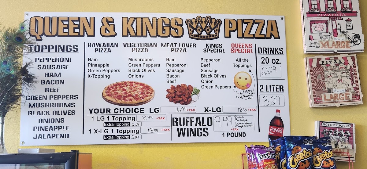Queen & King's Pizza Clint menu board