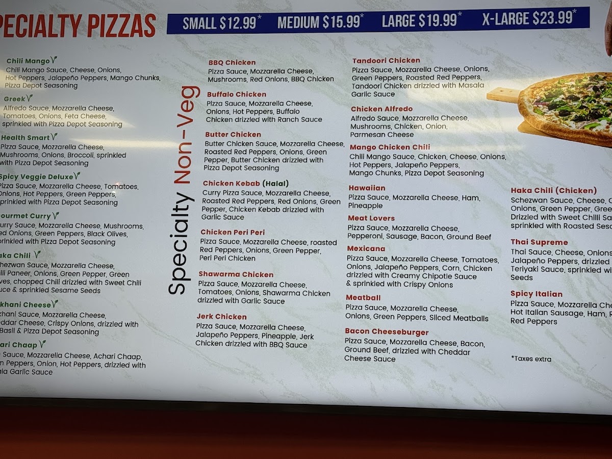 Pizza Depot menu board