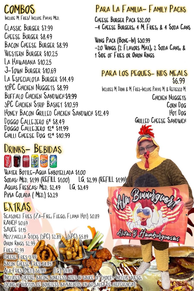 Ala Buuurguer (Alitas y Hamburguesas) menu board