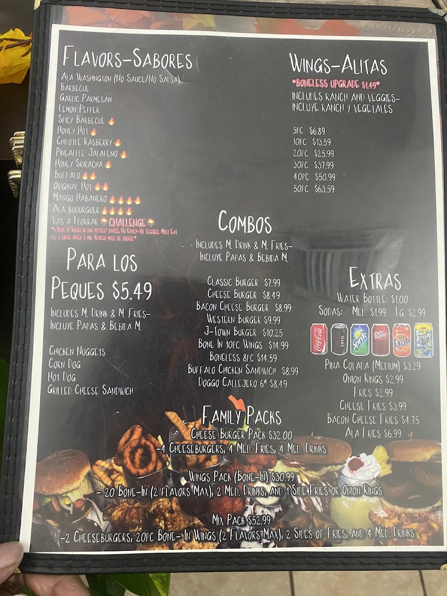 Ala Buuurguer (Alitas y Hamburguesas) menu board