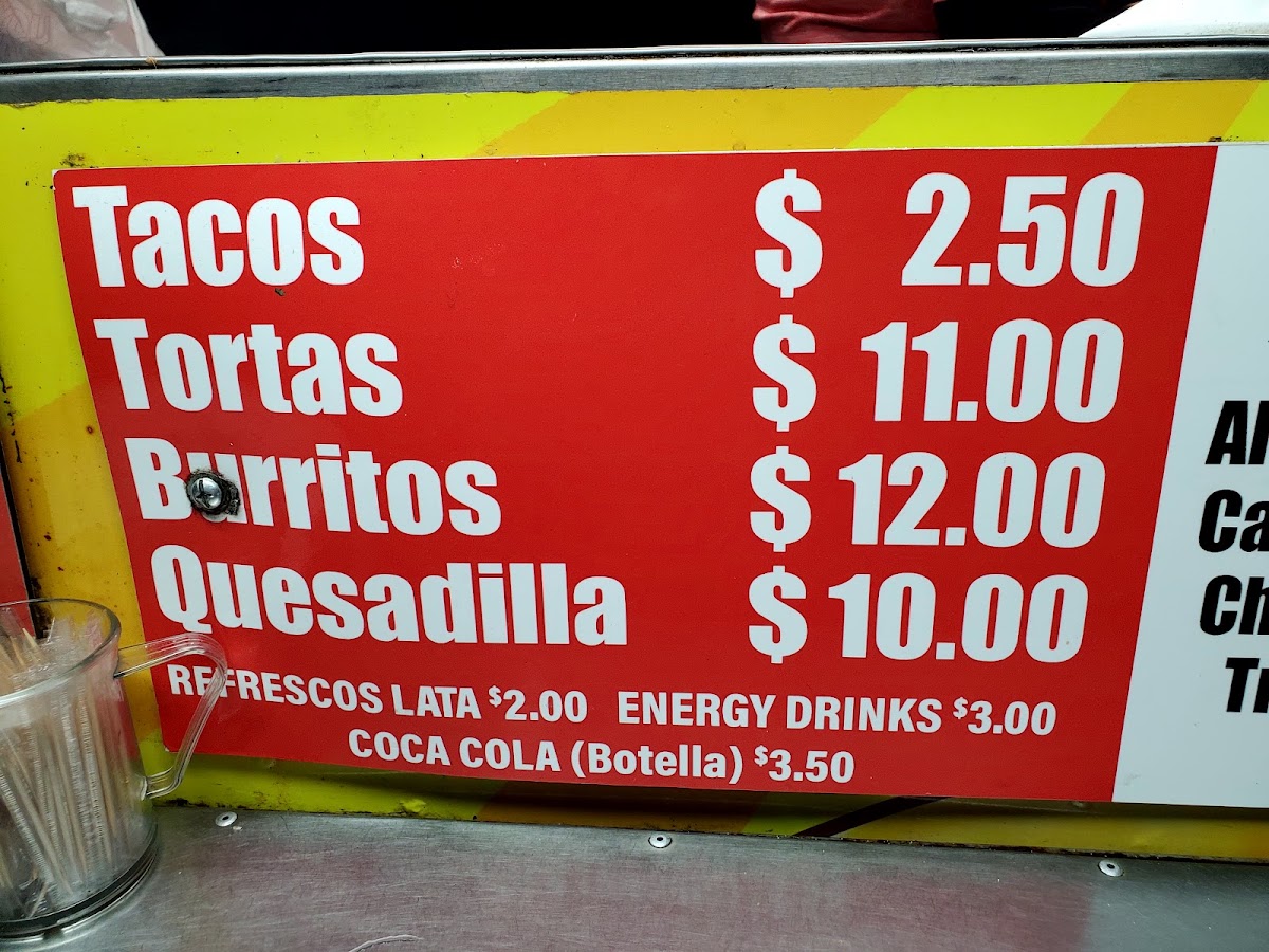 Tacos el pariente # 2 menu board