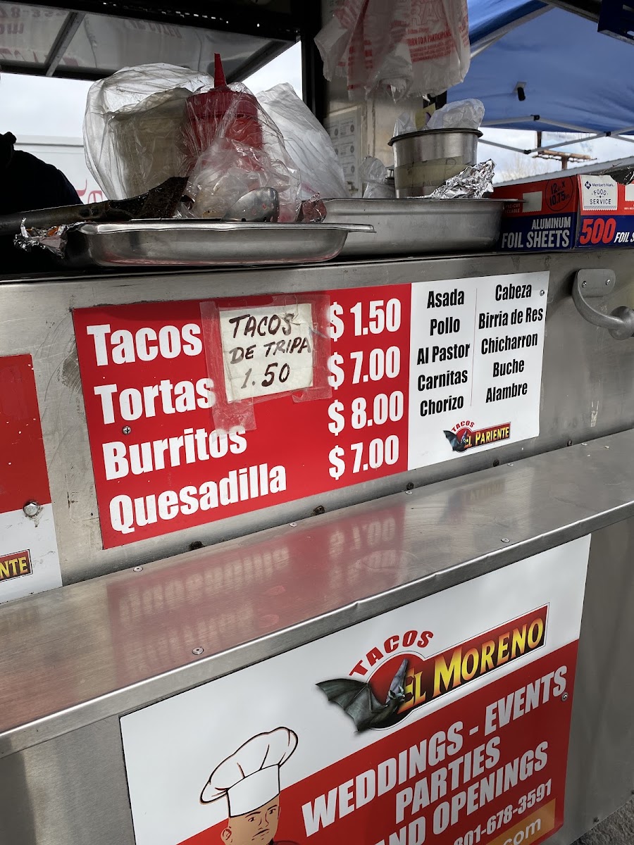 Tacos el pariente # 2 menu board