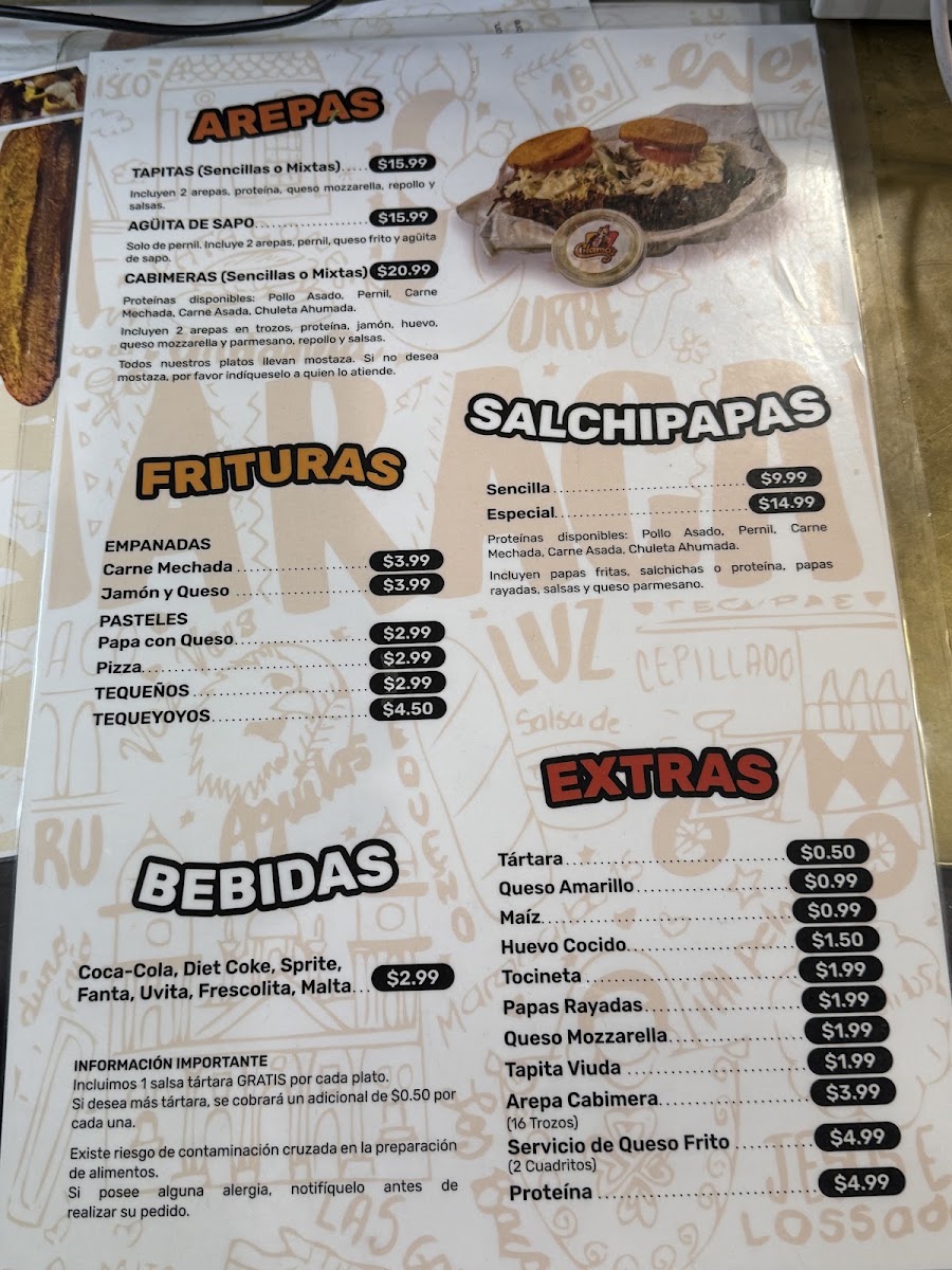 Chamos Venezuelan Taste menu board