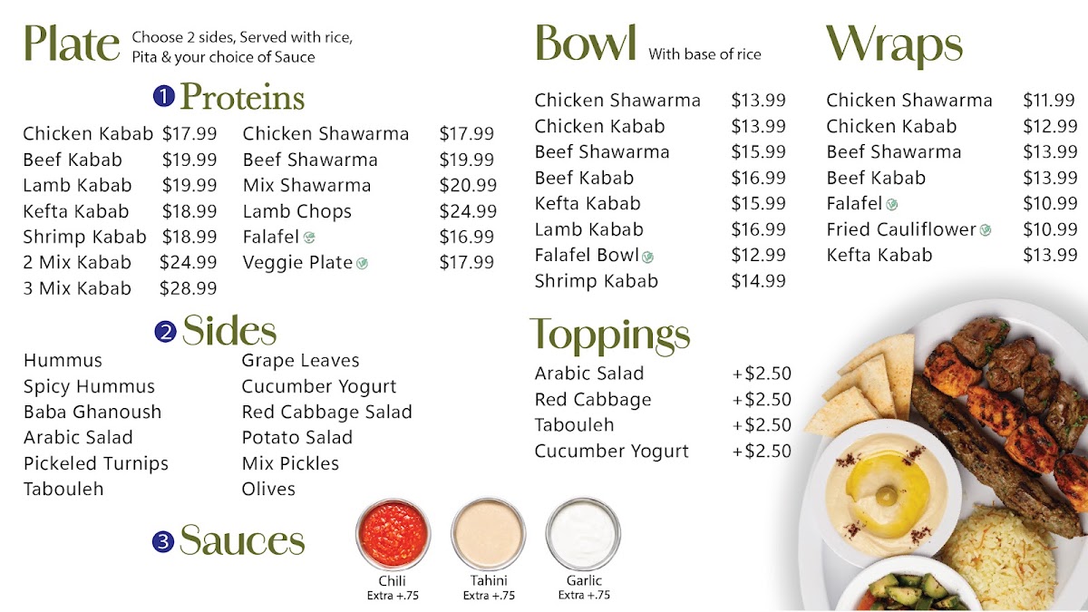 Olive Roots Mediterranean Cuisine menu board