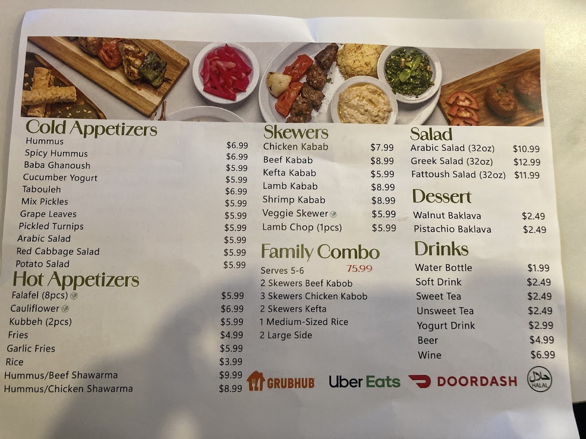 Olive Roots Mediterranean Cuisine menu board