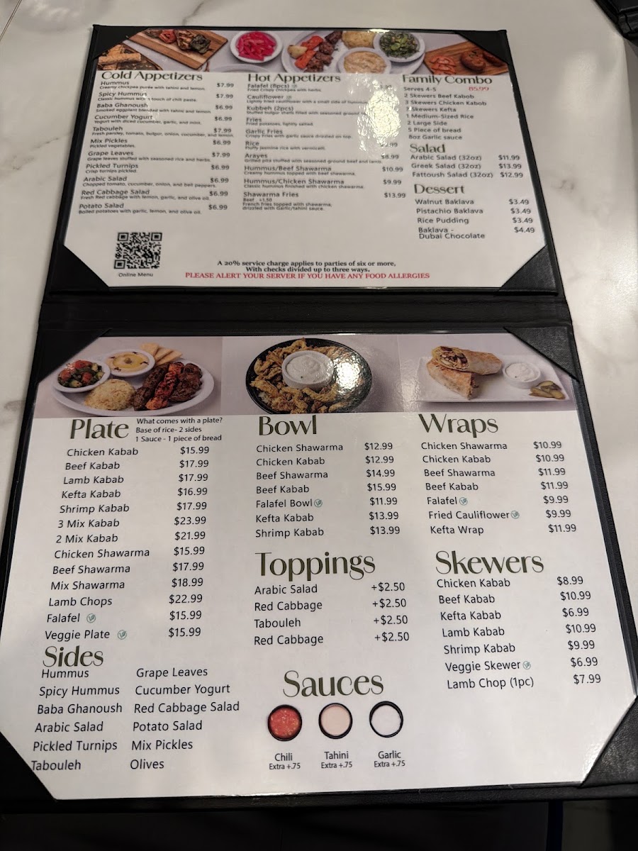 Olive Roots Mediterranean Cuisine menu board