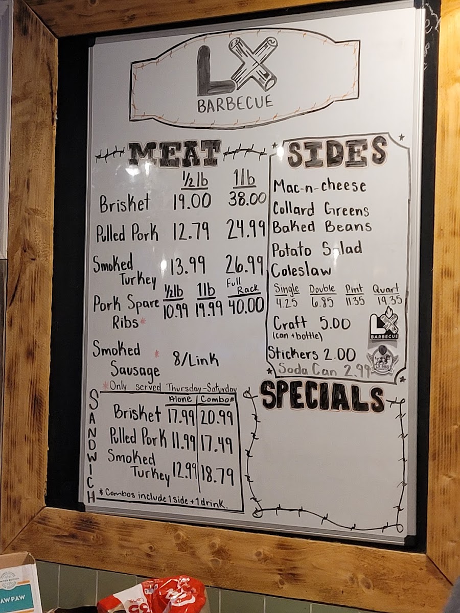 LX BBQ menu board