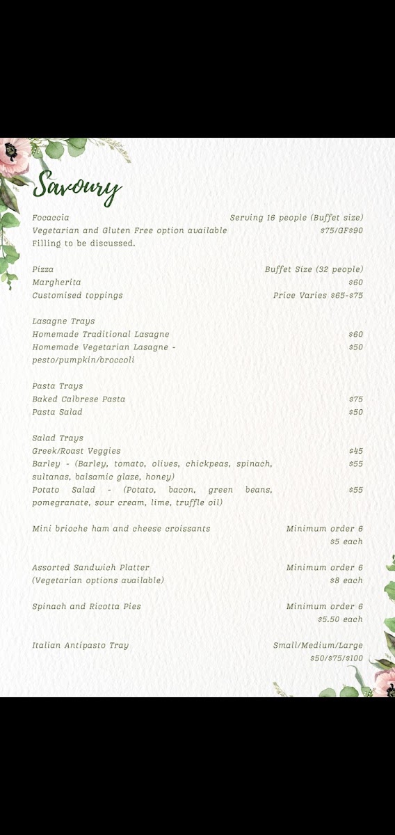 The Prestige Italian Cafè menu board