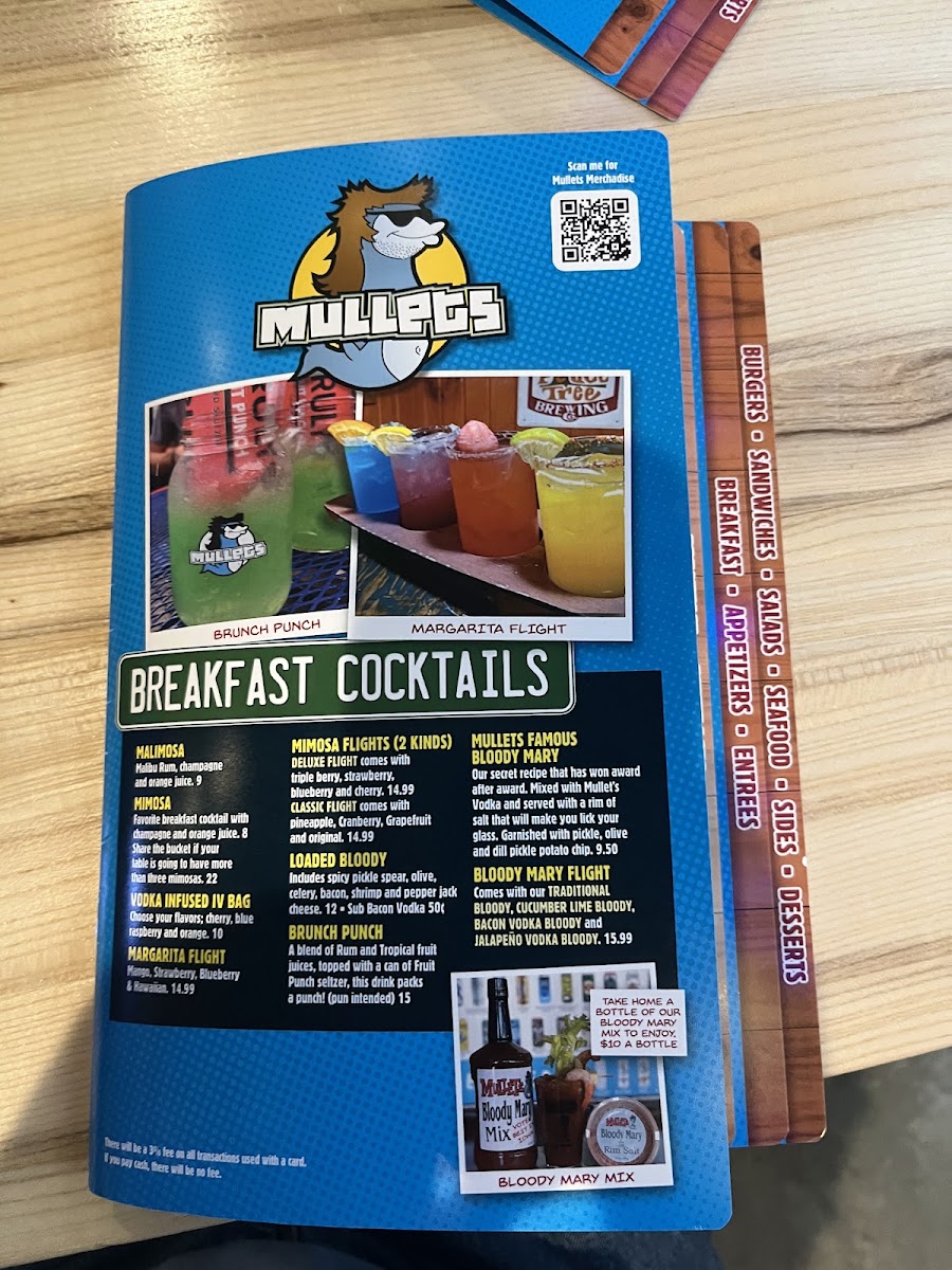 MULLETS RESTAURANT menu board